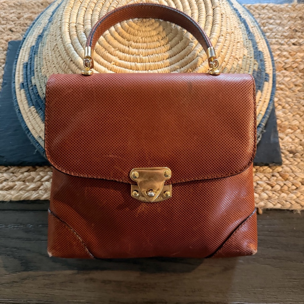 Bottega Veneta Cognac Lizard Handbag with Gold Hardware